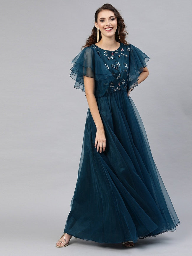 Buy BLUE PLUNGING FISHTAIL MAXI DRESS for Women Online in India